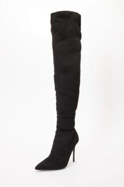Black Over The Knee Heeled Sock Boots -Outlet Clothyne Store 00100035131 XB