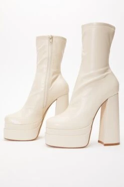 White Faux Leather Platform Heeled Boots -Outlet Clothyne Store 00100035135 XS
