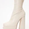 White Faux Leather Platform Heeled Boots -Outlet Clothyne Store 00100035135 ZM