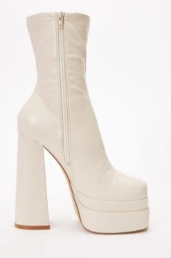 White Faux Leather Platform Heeled Boots -Outlet Clothyne Store 00100035135 ZS
