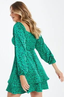 Green Animal Print Skater Dress -Outlet Clothyne Store 00100035494 XB