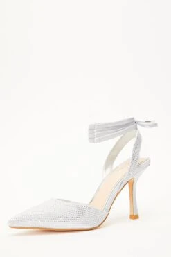 Silver Satin Diamante Court Heels -Outlet Clothyne Store 00100035573 XB