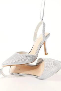 Silver Satin Diamante Court Heels -Outlet Clothyne Store 00100035573 XM