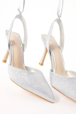 Silver Satin Diamante Court Heels -Outlet Clothyne Store 00100035573 XS