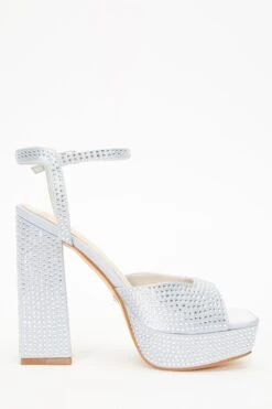Silver Diamante Platform Heeled Sandals -Outlet Clothyne Store 00100035587 ZS