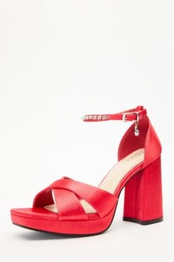 Red Satin Jewel Platform Heeled Sandals -Outlet Clothyne Store 00100035592 XB