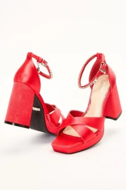 Red Satin Jewel Platform Heeled Sandals -Outlet Clothyne Store 00100035592 XM
