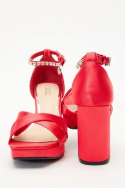 Red Satin Jewel Platform Heeled Sandals -Outlet Clothyne Store 00100035592 ZB