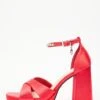 Red Satin Jewel Platform Heeled Sandals -Outlet Clothyne Store 00100035592 ZM