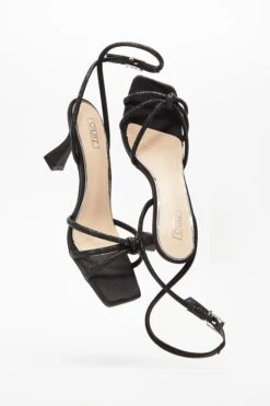 Black Satin Diamante Knot Heels -Outlet Clothyne Store 00100035597 XS