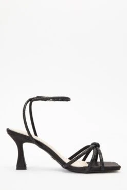 Black Satin Diamante Knot Heels -Outlet Clothyne Store 00100035597 ZS