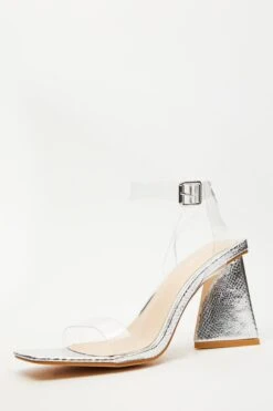 Silver Clear Triangle Heeled Sandals -Outlet Clothyne Store 00100035602 XB