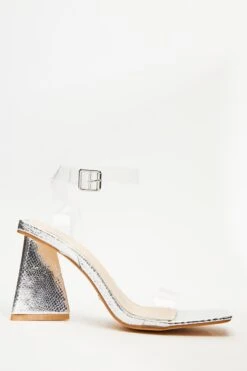 Silver Clear Triangle Heeled Sandals -Outlet Clothyne Store 00100035602 XM