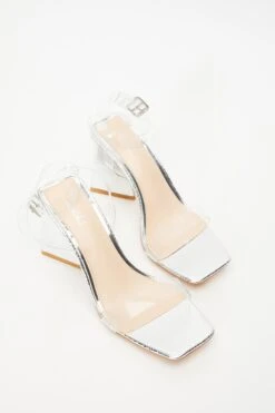 Silver Clear Triangle Heeled Sandals -Outlet Clothyne Store 00100035602 XS