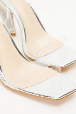 Silver Clear Triangle Heeled Sandals -Outlet Clothyne Store 00100035602 ZB
