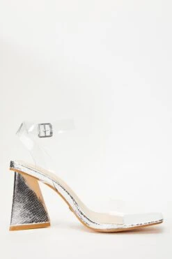 Silver Clear Triangle Heeled Sandals -Outlet Clothyne Store 00100035602 ZS