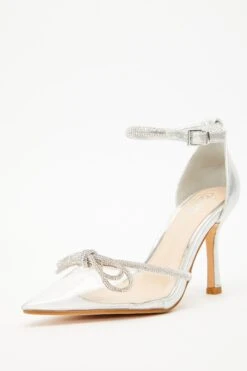 Silver Clear Diamante Bow Court Heels -Outlet Clothyne Store 00100035605 XB