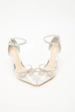 Silver Clear Diamante Bow Court Heels -Outlet Clothyne Store 00100035605 XS