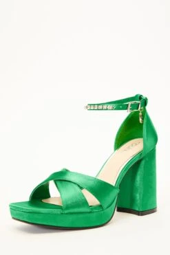Green Satin Jewel Platform Heeled Sandals -Outlet Clothyne Store 00100035676 XB