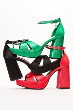 Green Satin Jewel Platform Heeled Sandals -Outlet Clothyne Store 00100035676 XM