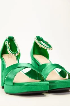 Green Satin Jewel Platform Heeled Sandals -Outlet Clothyne Store 00100035676 XS