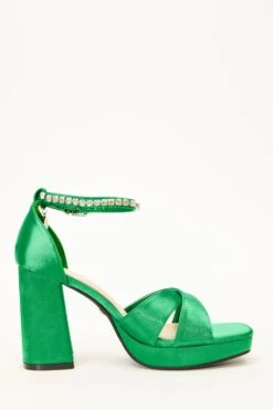 Green Satin Jewel Platform Heeled Sandals -Outlet Clothyne Store 00100035676 ZS