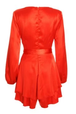 Orange Satin Frill Playsuit -Outlet Clothyne Store 00100035709 ZB