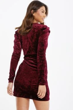 Berry Velvet Wrap Bodycon Mini Dress -Outlet Clothyne Store 00100035717 XB