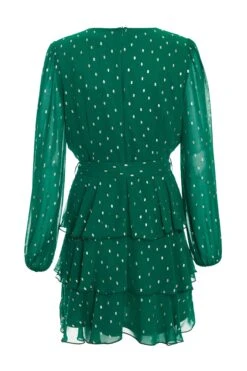 Bottle Green Chiffon Foil Mini Dress -Outlet Clothyne Store 00100035760 ZB