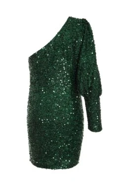 Bottle Green Sequin One Shoulder Mini Dress -Outlet Clothyne Store 00100035761 ZB