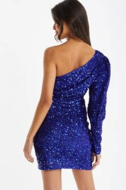 Royal Blue Sequin One Shoulder Mini Dress -Outlet Clothyne Store 00100035762 XB