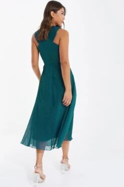 Teal Chiffon Crinkle Halter Neck Midi Dress 10 Teal Chiffon Crinkle Halter Neck Midi Dress -Outlet Clothyne Store 00100035778 XB