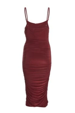 Wine Ruched Bodycon Midi Dress -Outlet Clothyne Store 00100035792 ZB