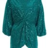 Teal Sequin Batwing Top -Outlet Clothyne Store 00100035804 ZM