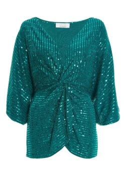 Teal Sequin Batwing Top