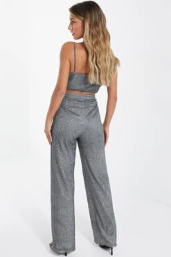 Silver Glitter Palazzo Trousers -Outlet Clothyne Store 00100035844 XB