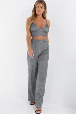 Silver Glitter Palazzo Trousers -Outlet Clothyne Store 00100035844 XS