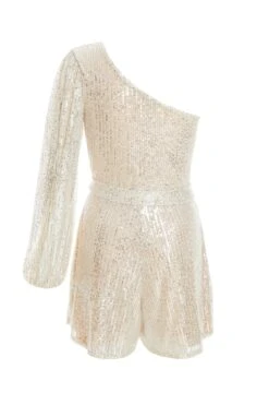 Champagne Sequin One Shoulder Playsuit -Outlet Clothyne Store 00100035913 ZB