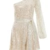 Champagne Sequin One Shoulder Playsuit -Outlet Clothyne Store 00100035913 ZM