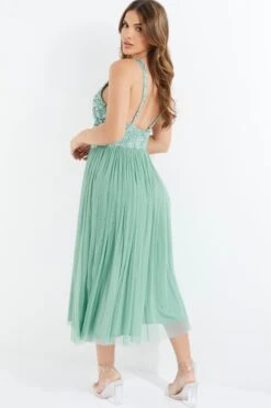 Green Sequin Tulle Midi Dress -Outlet Clothyne Store 00100035920 XB