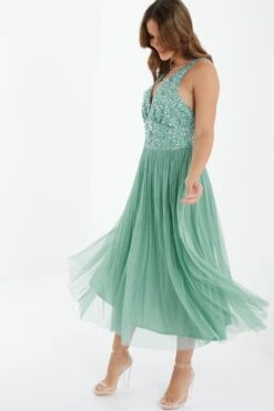 Green Sequin Tulle Midi Dress -Outlet Clothyne Store 00100035920 XS