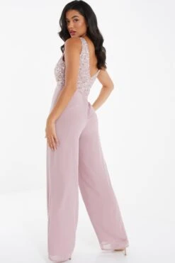Pink Chiffon Embellished Palazzo Jumpsuit -Outlet Clothyne Store 00100035924 XB