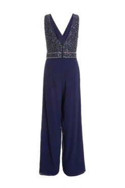 Navy Chiffon Embellished Palazzo Jumpsuit -Outlet Clothyne Store 00100035925 ZB