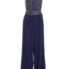 Navy Chiffon Embellished Palazzo Jumpsuit -Outlet Clothyne Store 00100035925 ZM