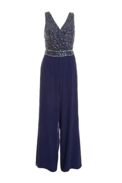 Navy Chiffon Embellished Palazzo Jumpsuit