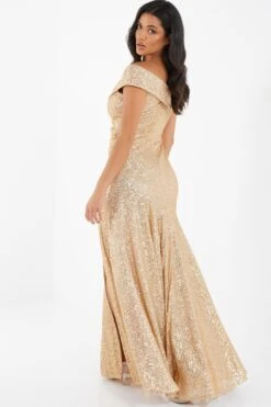 Gold Sequin Ruched Maxi Dress -Outlet Clothyne Store 00100035932 XB