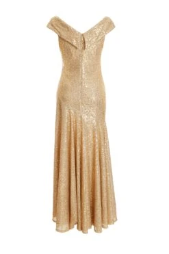 Gold Sequin Ruched Maxi Dress -Outlet Clothyne Store 00100035932 ZB
