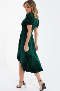 Bottle Green Velvet Wrap Midi Dress 10 Bottle Green Velvet Wrap Midi Dress -Outlet Clothyne Store 00100036005 XB