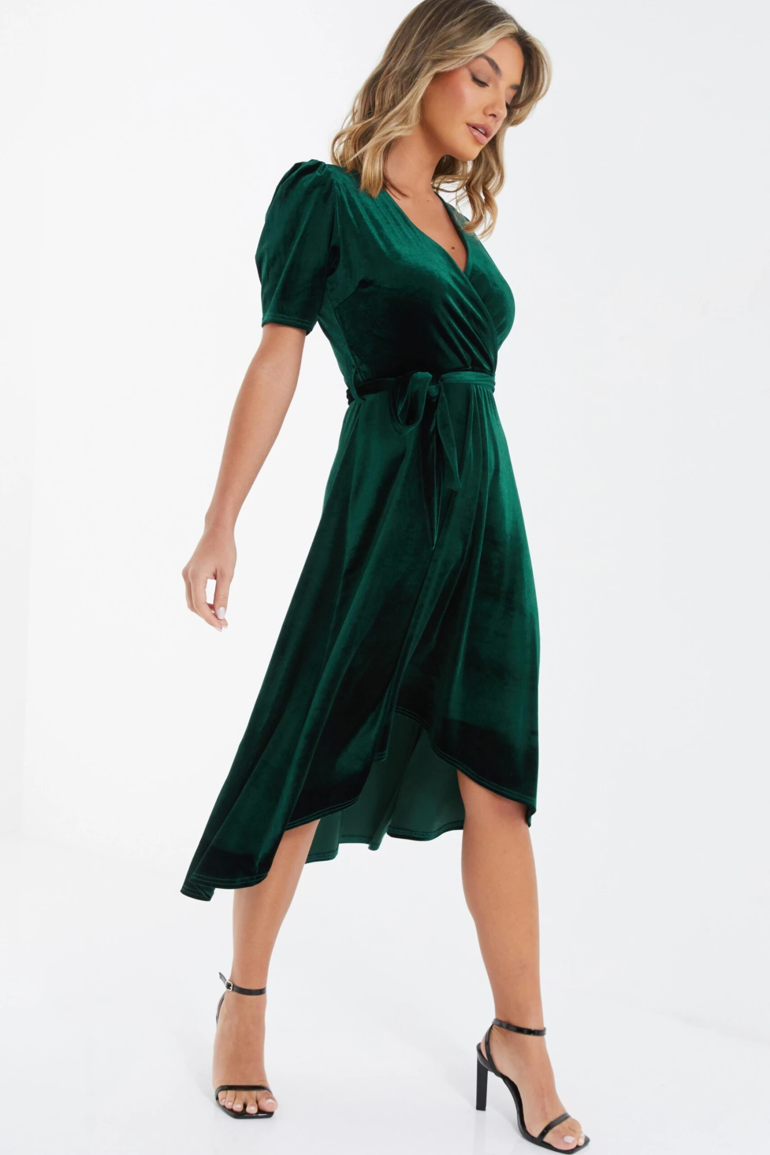 Bottle Green Velvet Wrap Midi Dress 6 Bottle Green Velvet Wrap Midi Dress - Image 4