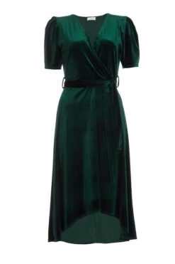 Bottle Green Velvet Wrap Midi Dress